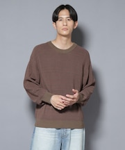 マーセライズコットン 畦ボーダークルーネックニット