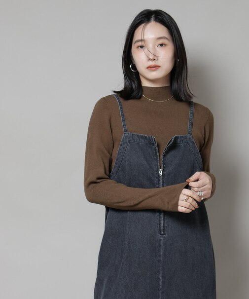 ハイネックリブニットトップス