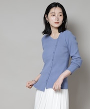 アシメネックデサインリブニットトップス