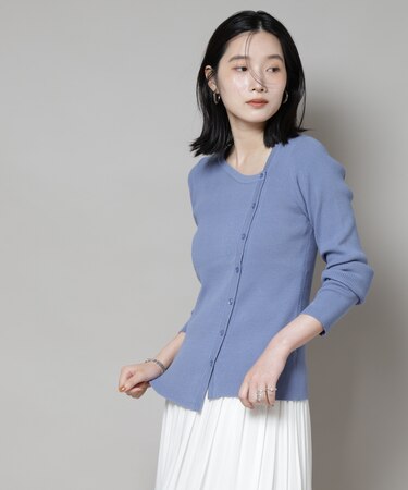 アシメネックデサインリブニットトップス