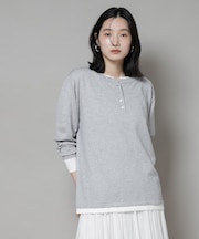 レイヤード風バイカラーヘンリーネックニット