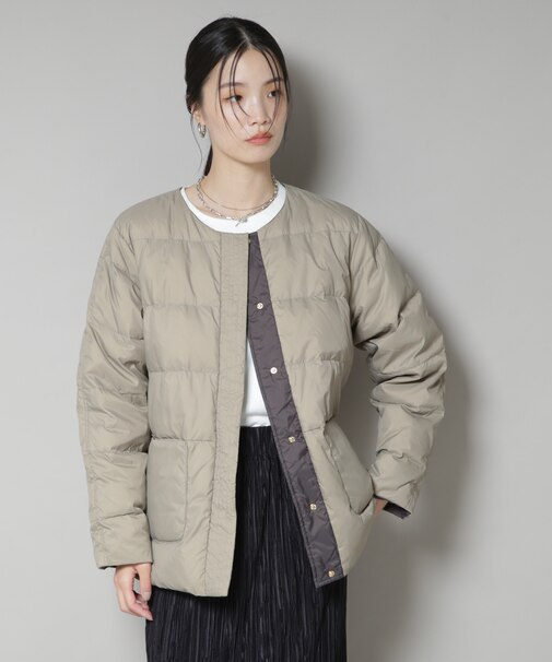 撥水加工ライトダウン リバーシブルノーカラージャケット