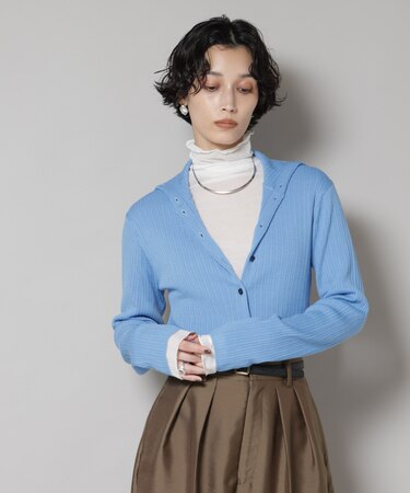 毛玉レスニット3wayリブタートルトップス