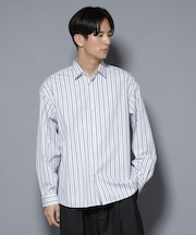 「大人のワイドシャツ」レギュラーカラー ストライプ長袖