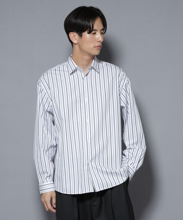 「大人のワイドシャツ」レギュラーカラー ストライプ長袖