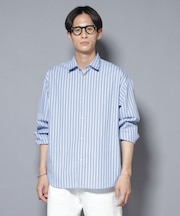 「大人のワイドシャツ」レギュラーカラー ストライプ長袖