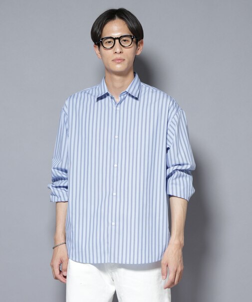 「大人のワイドシャツ」レギュラーカラー ストライプ長袖