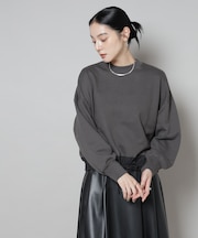 ブロード切替クルーネック裏毛トップス