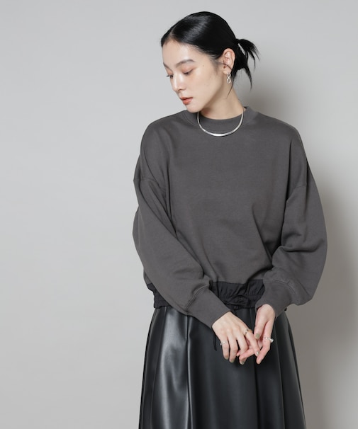 ブロード切替クルーネック裏毛トップス