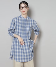 ピンタックデザインチェックプルオーバーブラウス