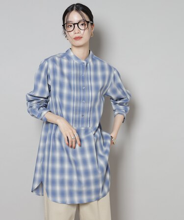 ピンタックデザインチェックプルオーバーブラウス