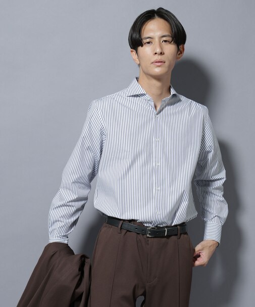 「N shirt」Anti Soaked(R)汗染み防止ホリゾンタルカラーシャツ長袖