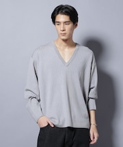 CICA&UVカット リブニットVネック