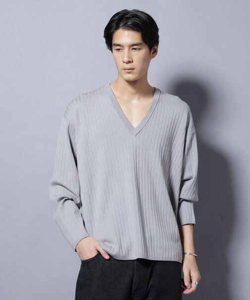 CICA&UVカット リブニットVネック