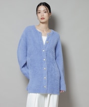 配色シャギーニットジャケット