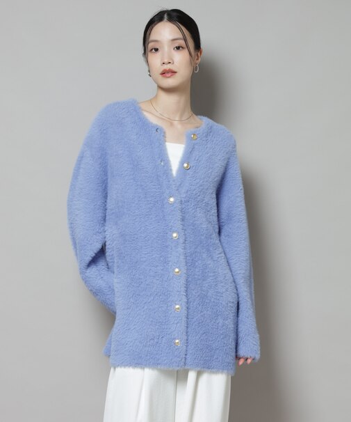 配色シャギーニットジャケット