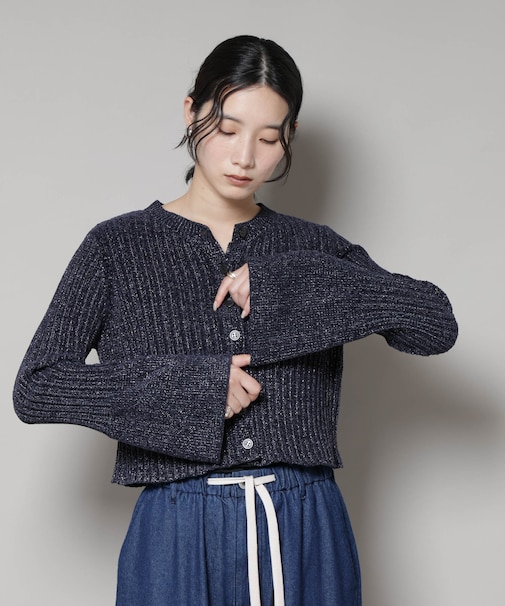 ラメモールワイドリブ前後2WAYフレアスリーブニット(セットアップ可)