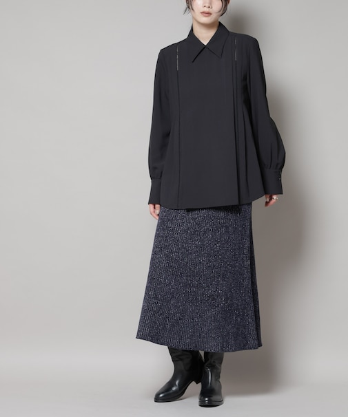 ラメモールワイドリブマーメイドニットスカート(セットアップ可)