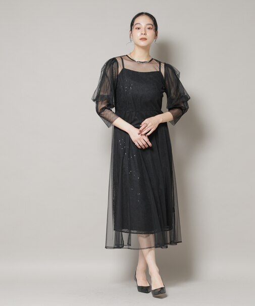 kaene／シアーエプロンレースキャミドレス