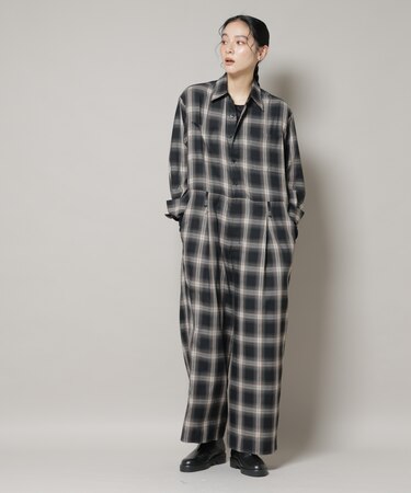 オンブレーチェックジャンプスーツ