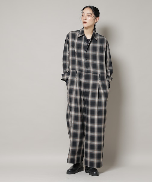 オンブレーチェックジャンプスーツ