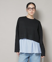 ダブルジャガードニット×タックブラウス ペプラムセット