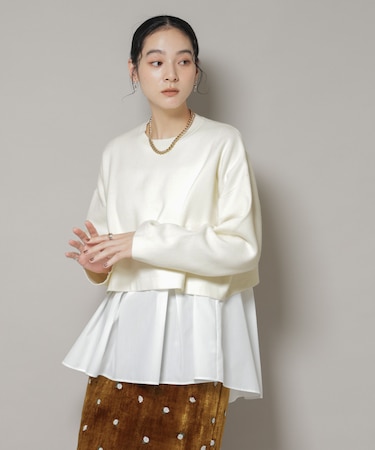 ダブルジャガードニット×タックブラウス ペプラムセット