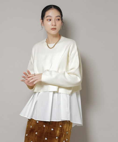 ダブルジャガードニット×タックブラウス ペプラムセット