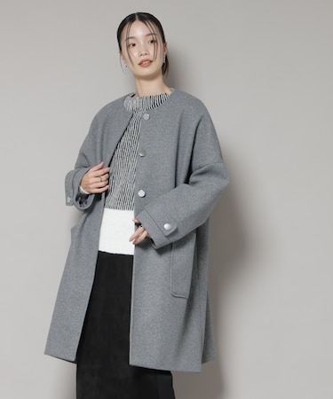 ノーカラーコクーンミドルコート