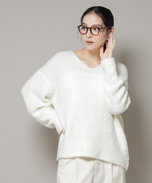 ウールフェザーVネックニットプルオーバー