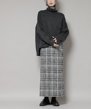 チェックフリンジラップ風スカート(セットアップ可)