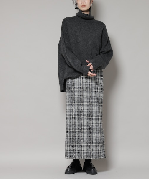 チェックフリンジラップ風スカート(セットアップ可)