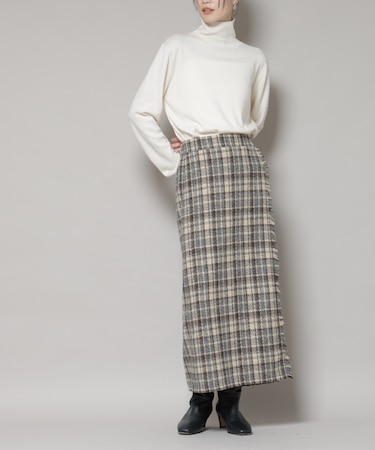 チェックフリンジラップ風スカート(セットアップ可)