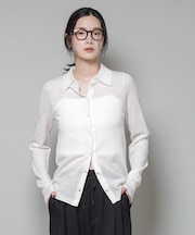 レースジャカード長袖ポロカーディガン