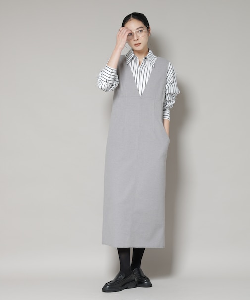 ニードルジャージーVネックワンピース