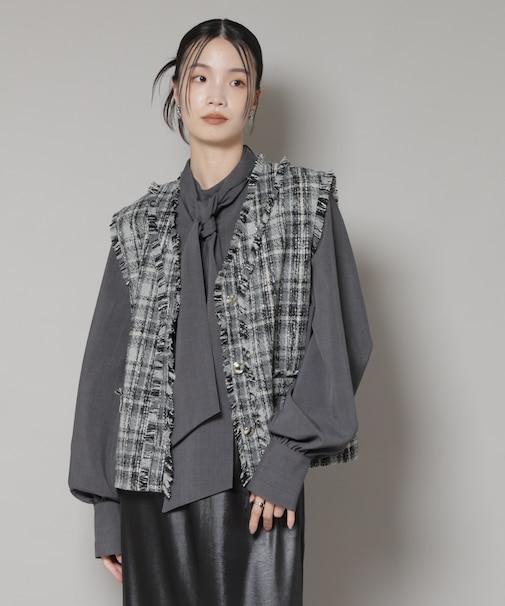 チェックフリンジ金ボタンジレ(セットアップ可)