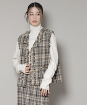 チェックフリンジ金ボタンジレ(セットアップ可)