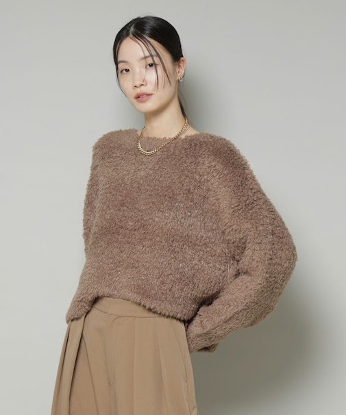 クロップドワイド起毛加工ニットトップス