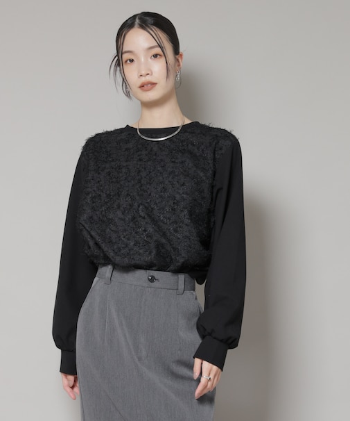 フロントシャギーコンビカットトップス