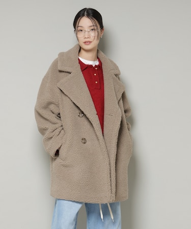 ボアワイドダブルボタンコート