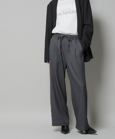 ウールライクポリエステルサイドライン切り替えドロストパンツ(セットアップ可)