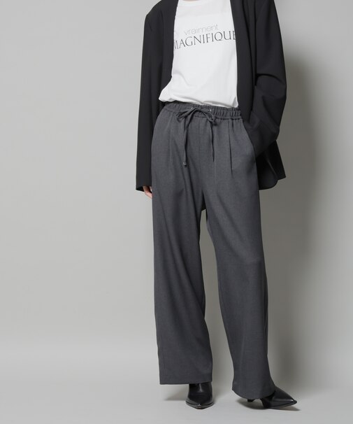 ウールライクポリエステルサイドライン切り替えドロストパンツ(セットアップ可)