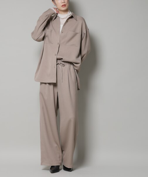 ウールライクポリエステルサイドライン切り替えドロストパンツ(セットアップ可)