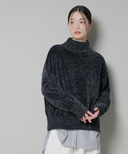ベロアモールハイネックワイドニット