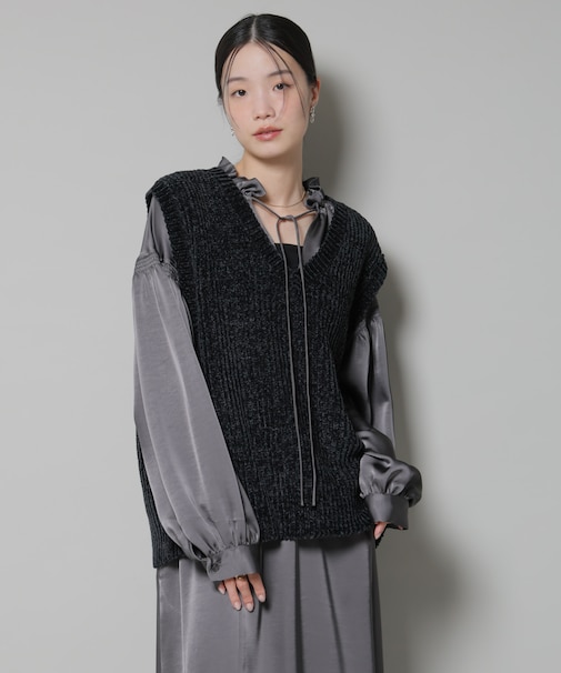 ベロアモールVネックニットベスト