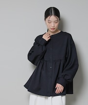ウールライクポリエステル前後2way切り替えペプラムブラウス(セットアップ可)