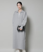 スウェットライク衿付きスキッパーニットワンピース