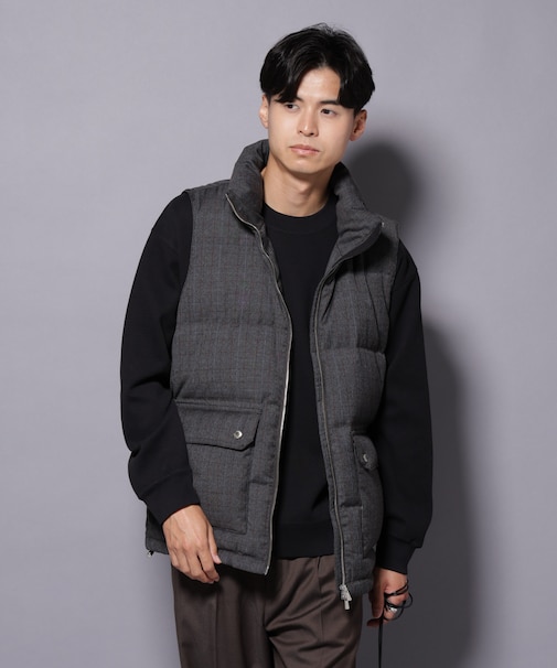 DELEGANTE エアリーサキソニー／グレンチェックTAIONダウンベスト