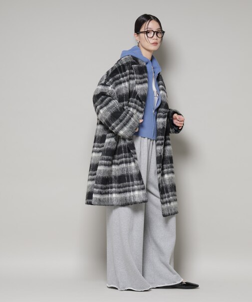 シャギーチェックコート
