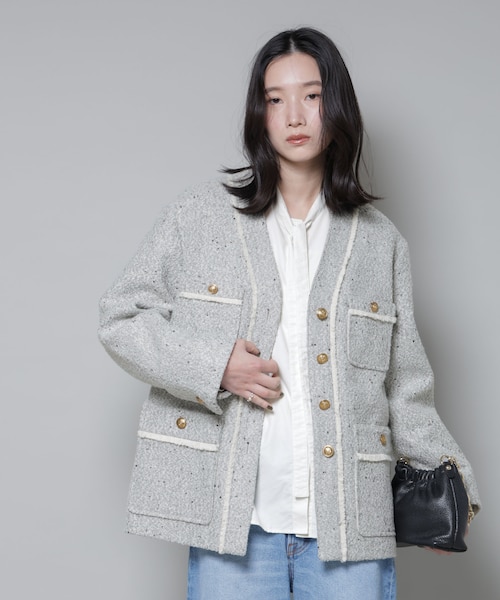 ネオンツイード ノーカラージャケット ネオンカラーミックスツィード ノーカラージャケット｜ニューヨーカー